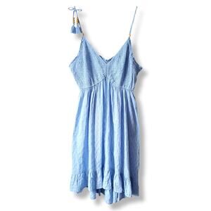 GOA Beachwear Cover Up Sundress XL Blue Cottagecore Babydoll Cotton Beach Summer